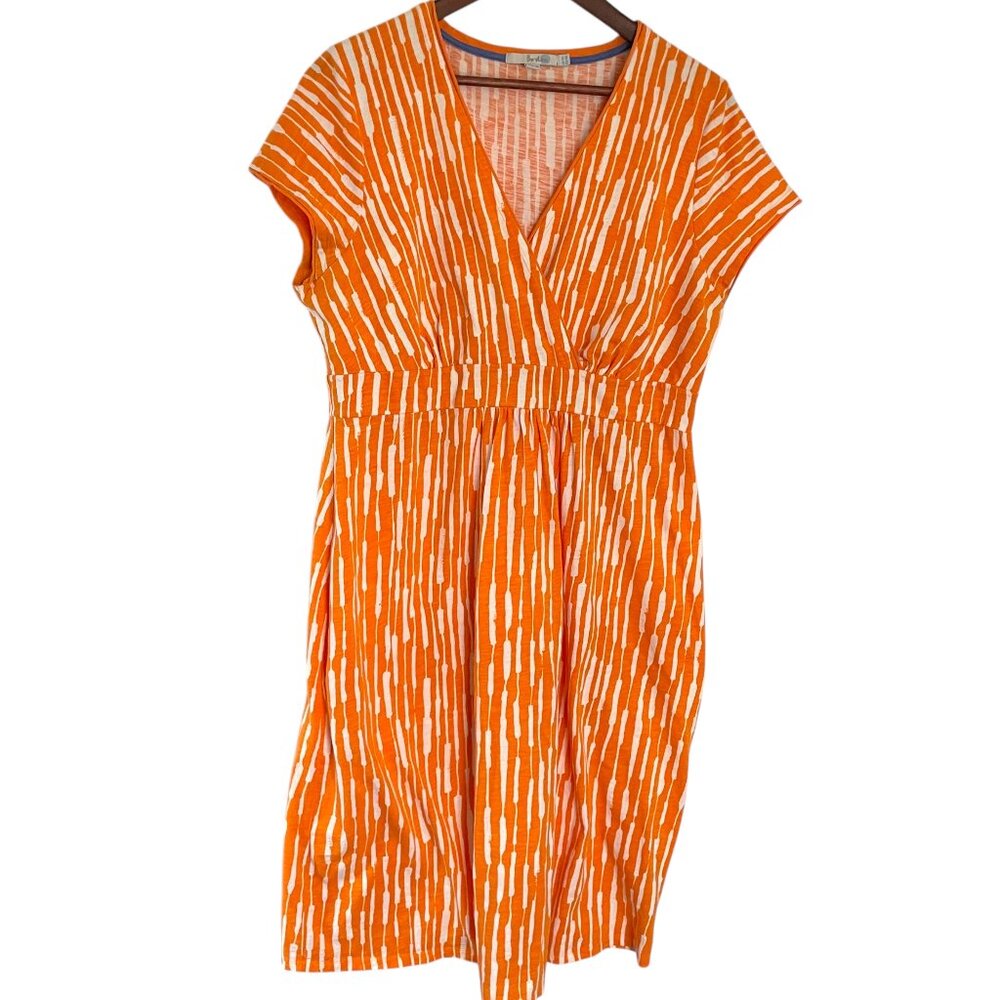 Boden Faux Wrap Sun Dress 14L 14 Tall Orange White Geometric Stripe Short Sleeve